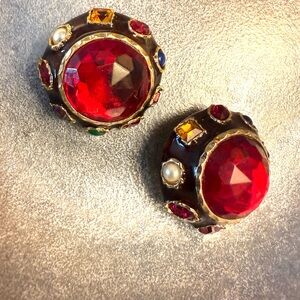 Kenneth J Lane Red Gem Clip-On Earrings
